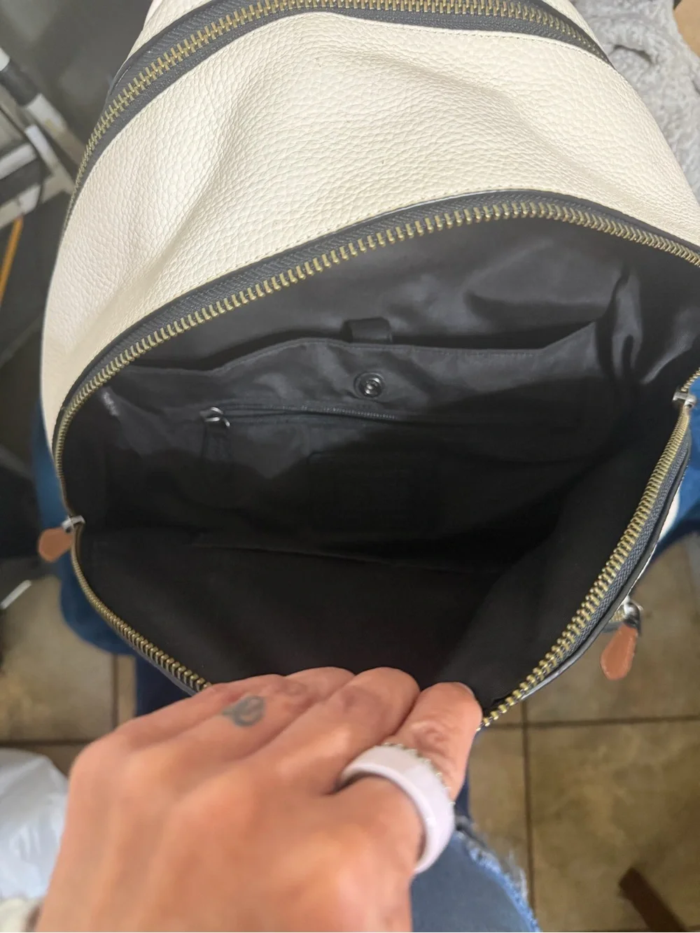 Coach White and Black Leather Backpack with Baseball Graphic